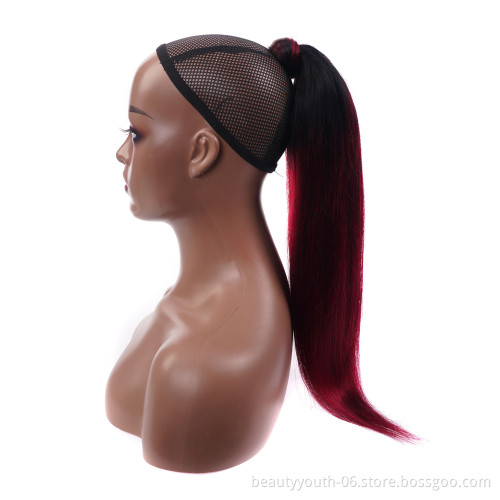 Beauty Youth Warp Around Ponytail Straight 1b 99J  red Drawstring Hair For Ponytail Human Hair Extensions Curly Ponytail